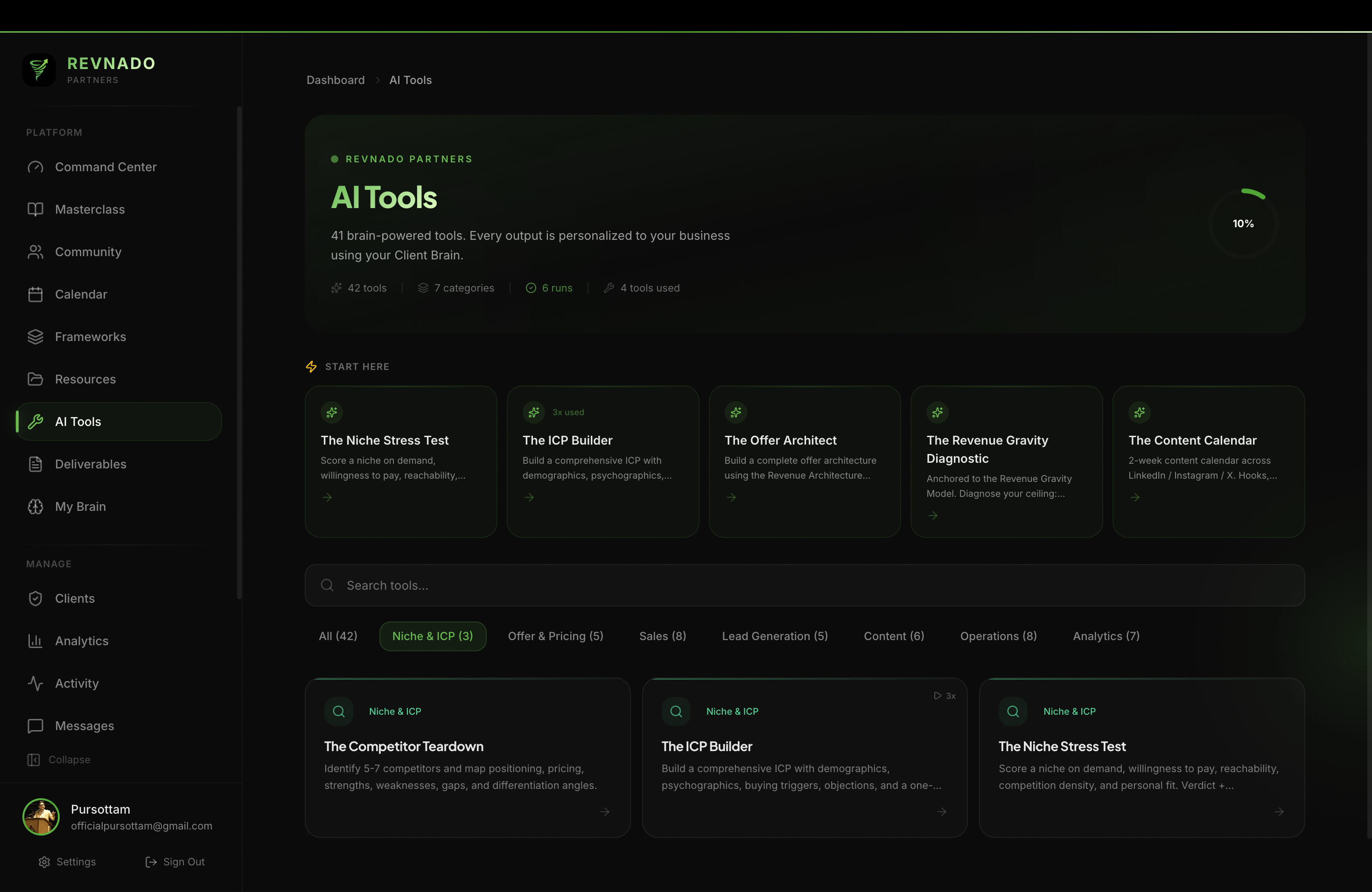 Revnado Partners AI Tools dashboard