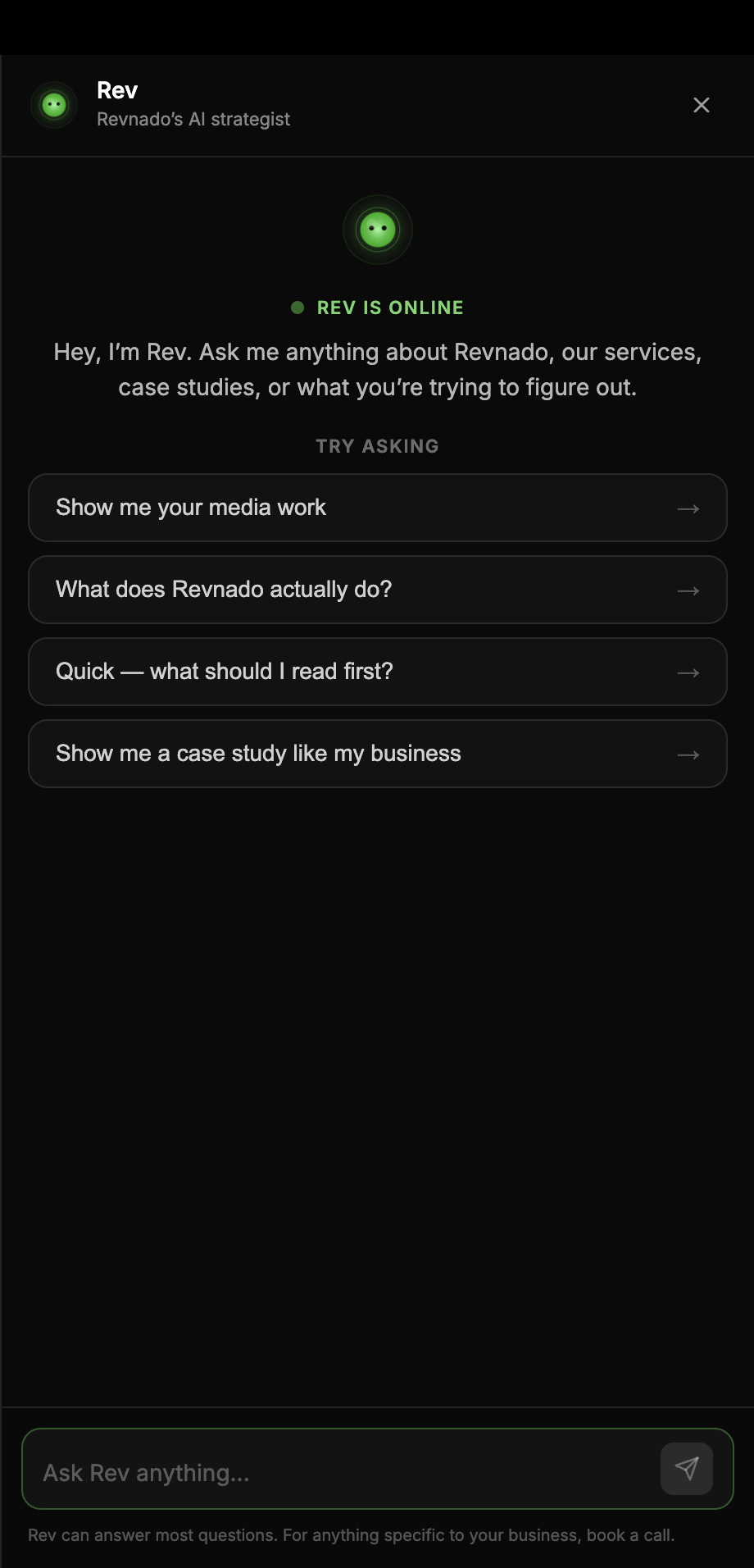 Rev chatbot widget